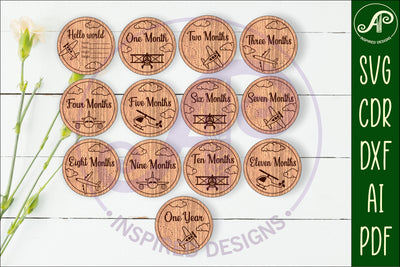 Plane themed Baby monthly milestone discs SVG laser SVG APInspireddesigns 