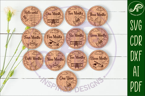 Plane themed Baby monthly milestone discs SVG laser SVG APInspireddesigns 