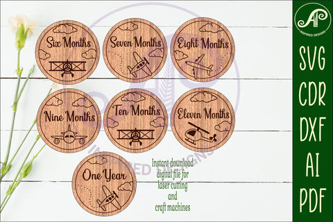 Plane themed Baby monthly milestone discs SVG laser SVG APInspireddesigns 