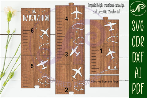 Planes personalized kids height chart in imperial SVG APInspireddesigns 