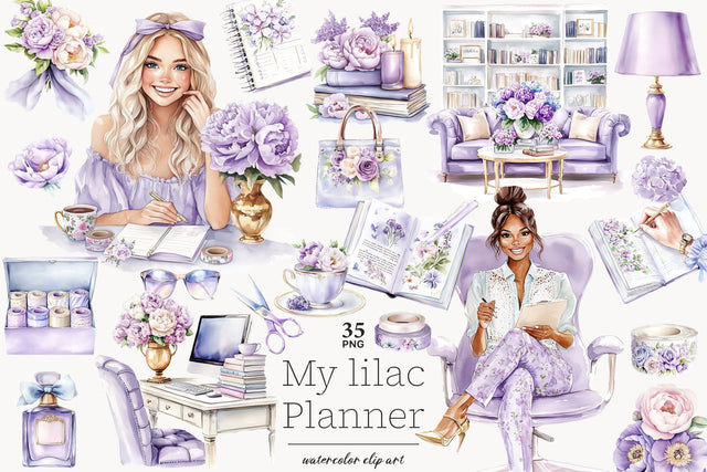 Planner Clip Art Bundle | Lilac Planner Graphics SVG GlamArtZhanna 