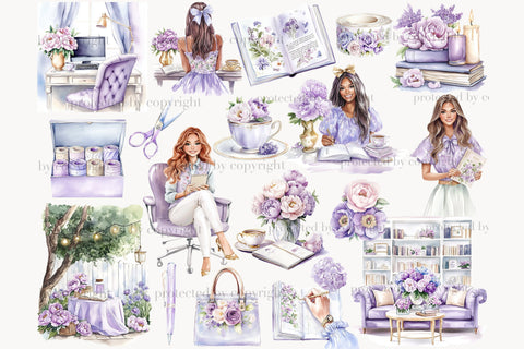 Planner Clip Art Bundle | Lilac Planner Graphics SVG GlamArtZhanna 