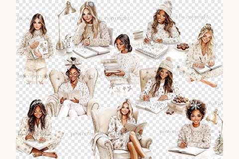 Planner Girl Clip Art | Winter Christmas PNG Cozy Book Lover SVG GlamArtZhanna 