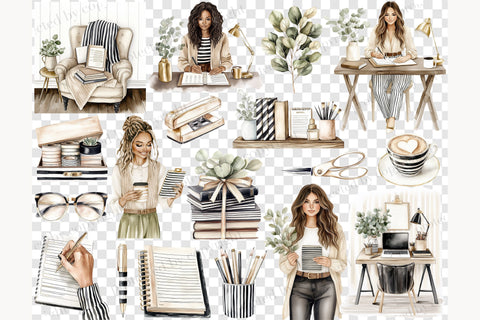 Planner Girl Clipart | Beige Planner PNG SVG GlamArtZhanna 