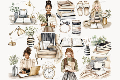 Planner Girl Clipart | Beige Planner PNG SVG GlamArtZhanna 