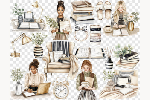 Planner Girl Clipart | Beige Planner PNG SVG GlamArtZhanna 