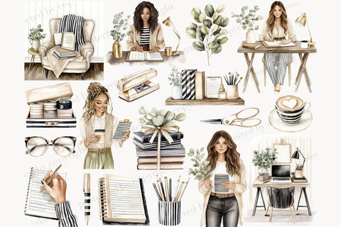 Planner Girl Clipart | Beige Planner PNG SVG GlamArtZhanna 