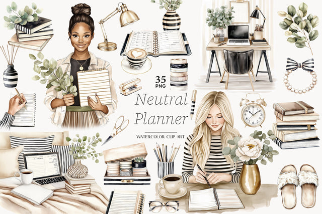 Planner Girl Clipart | Beige Planner PNG SVG GlamArtZhanna 