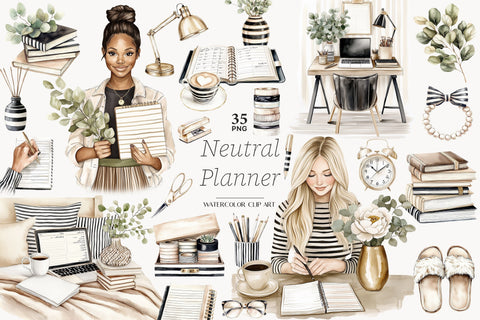 Planner Girl Clipart | Beige Planner PNG SVG GlamArtZhanna 