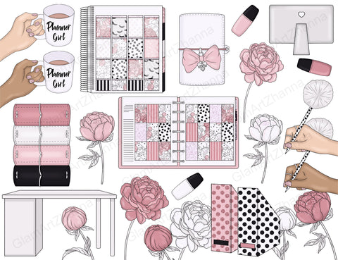 Planner Girl Clipart | Pink Office Illustration SVG GlamArtZhanna 