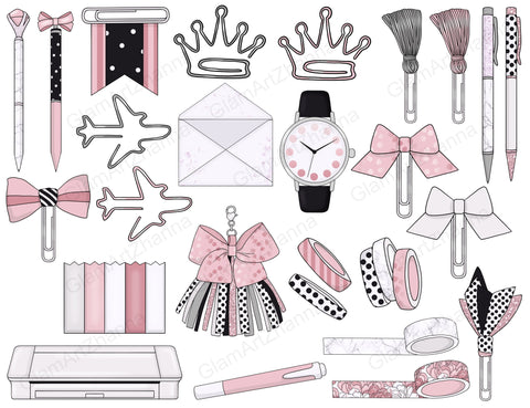 Planner Girl Clipart | Pink Office Illustration SVG GlamArtZhanna 