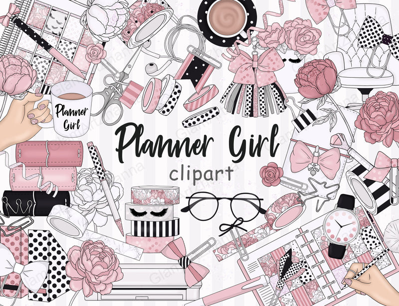 Planner Girl Clipart | Pink Office Illustration SVG GlamArtZhanna 