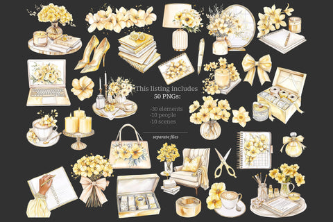 Planner Girl Clipart | Yellow Glam Planner | Spring Clip Art SVG GlamArtZhanna 