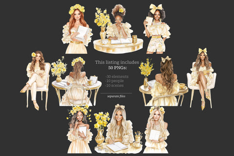 Planner Girl Clipart | Yellow Glam Planner | Spring Clip Art SVG GlamArtZhanna 