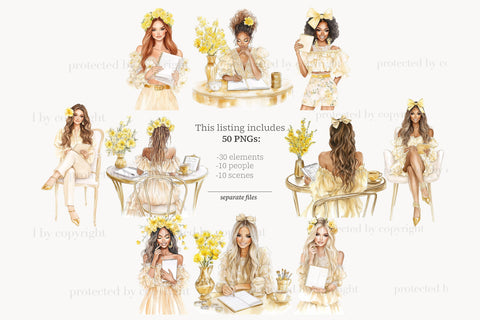 Planner Girl Clipart | Yellow Glam Planner | Spring Clip Art SVG GlamArtZhanna 