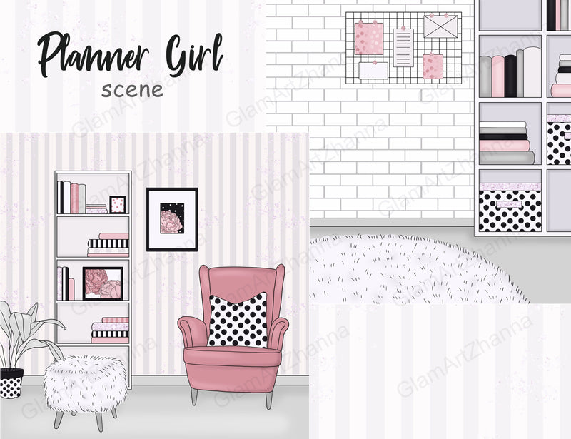 Planner Girl Illustration | Home Office Clipart SVG GlamArtZhanna 