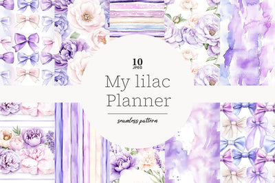 Planner Seamless Pattern | Lilac Planner Papers Digital Pattern GlamArtZhanna 