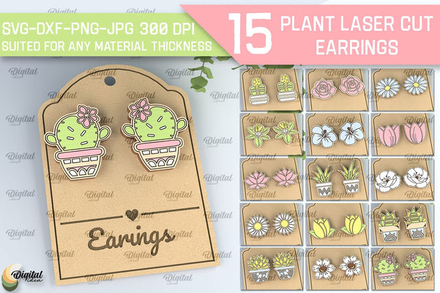Plant Earrings Laser Cut Bundle. Flower Earrings SVG SVG Evgenyia Guschina 