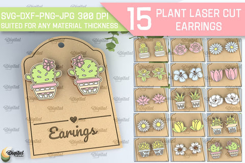 Plant Earrings Laser Cut Bundle. Flower Earrings SVG SVG Evgenyia Guschina 