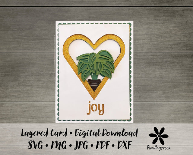 Plant Joy Heart Layered All Occasion Greeting Card SVG Cut File for Houseplant Lovers or Anyone 3D Paper Flowingcreek 