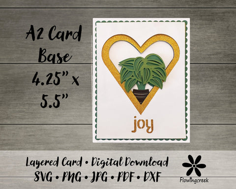 Plant Joy Heart Layered All Occasion Greeting Card SVG Cut File for Houseplant Lovers or Anyone 3D Paper Flowingcreek 