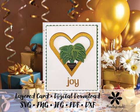 Plant Joy Heart Layered All Occasion Greeting Card SVG Cut File for Houseplant Lovers or Anyone 3D Paper Flowingcreek 