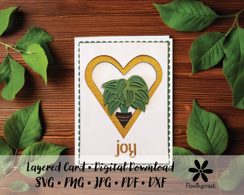 Plant Joy Heart Layered All Occasion Greeting Card SVG Cut File for Houseplant Lovers or Anyone 3D Paper Flowingcreek 