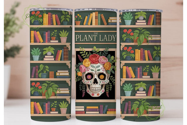 Plant Lady Bookshelf 20oz Tumbler Wrap Sublimation PixelChick 