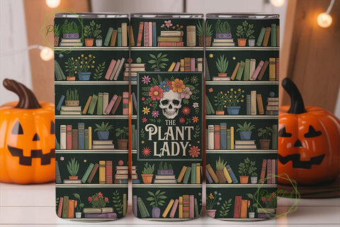Plant Lady Bookshelf 20oz Tumbler Wrap Sublimation PixelChick 
