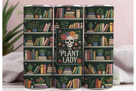 Plant Lady Bookshelf 20oz Tumbler Wrap Sublimation PixelChick 