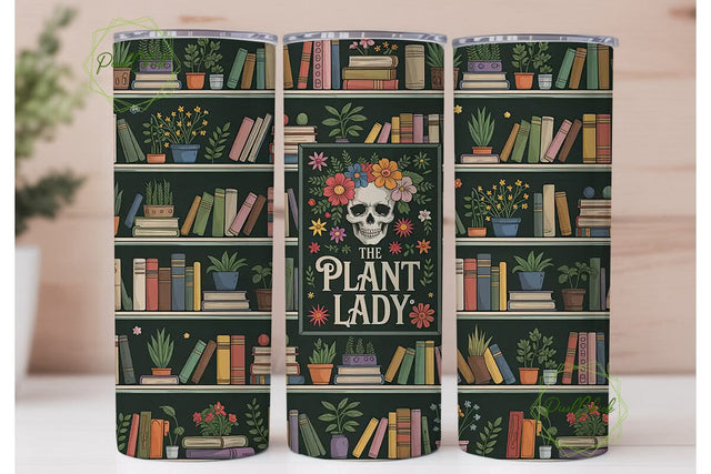 Plant Lady Bookshelf 20oz Tumbler Wrap Sublimation PixelChick 