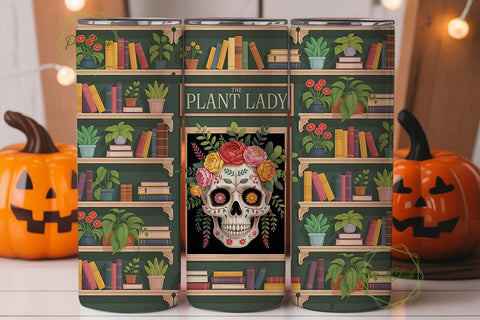 Plant Lady Bookshelf 20oz Tumbler Wrap Sublimation PixelChick 