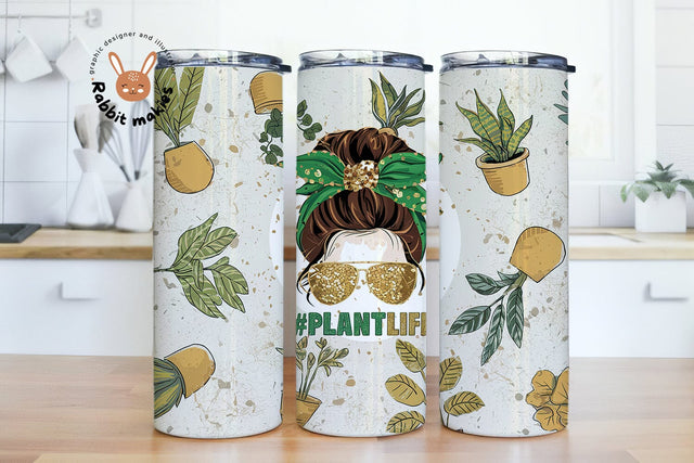 Plant Life 20oz Tumbler Png, Plant Mom Messy Bun Tumbler 20oz Png, Plants 20 oz Tumbler Wrap, Plants Lovers 20 oz Skinny Tumbler Png Sublimation Rabbitmakies 