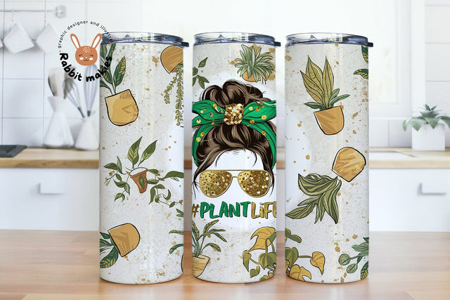 Plant Life 20oz Tumbler Png, Plant Mom Messy Bun Tumbler 20oz Png, Plants 20 oz Tumbler Wrap, Plants Lovers 20 oz Skinny Tumbler Png Sublimation Rabbitmakies 