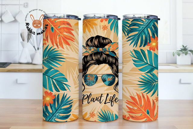 Plant Life Messy Bun Tumbler Wrap Png, Plant Life PNG 20oz Skinny Tumbler Sublimation Rabbitmakies 