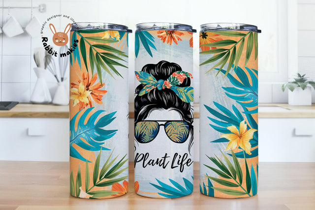 Plant Life Messy Bun Tumbler Wrap Png, Plant Life PNG 20oz Skinny Tumbler Sublimation Rabbitmakies 