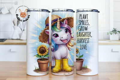 Plant Smiles, Grow Laughter, Harvest Love Tumbler Wrap, Horse Garden 20 Oz Skinny Sublimation Tumbler PNG, Cute Horse Tumbler Design Digital Download Sublimation Rabbitmakies 