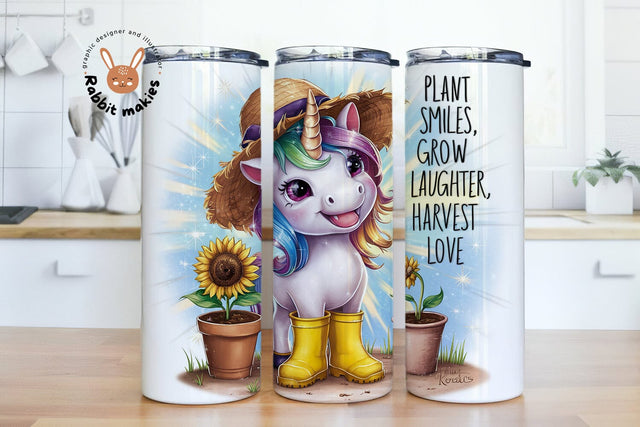 Plant Smiles, Grow Laughter, Harvest Love Tumbler Wrap, Horse Garden 20 Oz Skinny Sublimation Tumbler PNG, Cute Horse Tumbler Design Digital Download Sublimation Rabbitmakies 