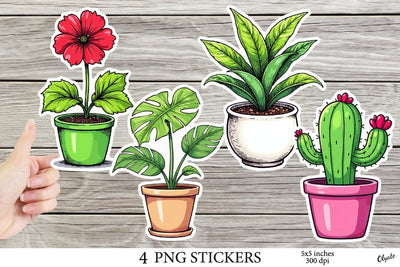 Plant Stickers PNG. Home Flower Stickers, Houseplant Sublimation Olga Terlyanskaya 