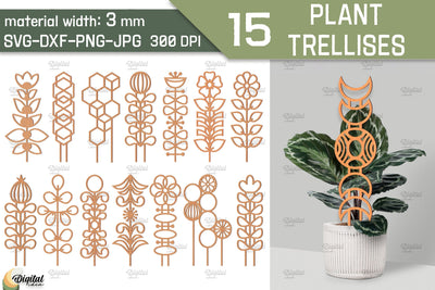Plant Trellis Lasercut Bundle. Plant Stakes Glowforge. Flower SVG SVG Evgenyia Guschina 
