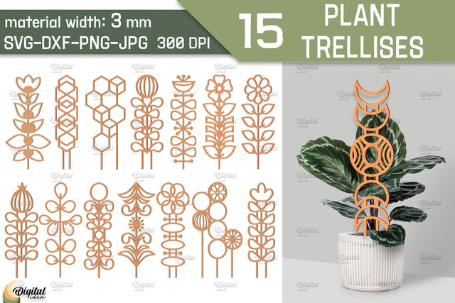 Plant Trellis Lasercut Bundle. Plant Stakes Glowforge. Flower SVG SVG Evgenyia Guschina 
