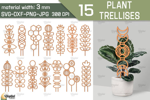 Plant Trellis Lasercut Bundle. Plant Stakes Glowforge. Flower SVG SVG Evgenyia Guschina 