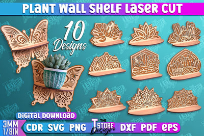 Plant Wall Shelf Bundle | Home Decor | Flower Pot Holder | Ornament Wall Shelf | CNC File SVG The T Store Design 