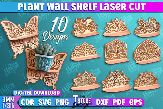 Plant Wall Shelf Bundle | Home Decor | Flower Pot Holder | Ornament Wall Shelf | CNC File SVG The T Store Design 