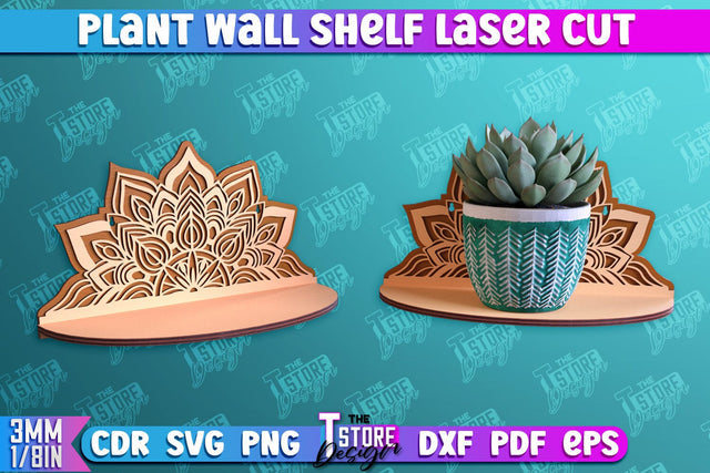Plant Wall Shelf | Home Decor | Flower Pot Holder | Ornament Wall Shelf | CNC File SVG The T Store Design 