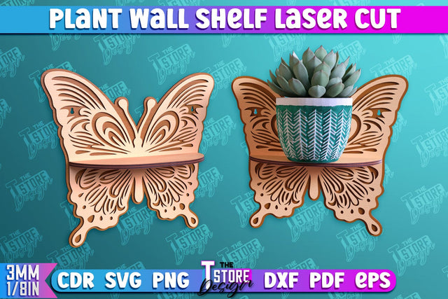 Plant Wall Shelf | Home Decor | Flower Pot Holder | Ornament Wall Shelf | CNC File SVG The T Store Design 