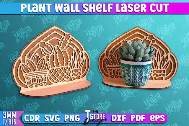 Plant Wall Shelf | Home Decor | Flower Pot Holder | Ornament Wall Shelf | CNC File SVG The T Store Design 