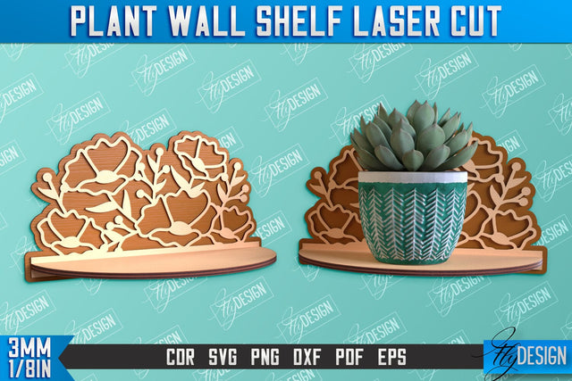 Plant Wall Shelf Laser Cut | Home Decor | Ornament Wall Shelf | CNC Files SVG Fly Design 