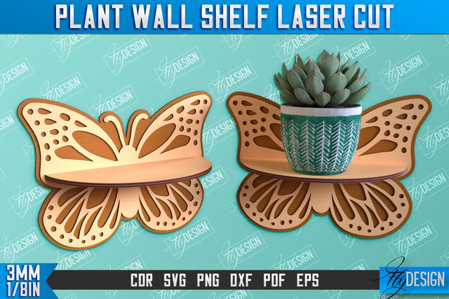 Plant Wall Shelf Laser Cut | Home Decor | Ornament Wall Shelf | CNC Files SVG Fly Design 