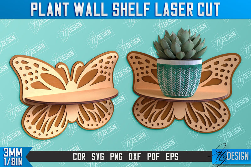 Plant Wall Shelf Laser Cut | Home Decor | Ornament Wall Shelf | CNC Files SVG Fly Design 
